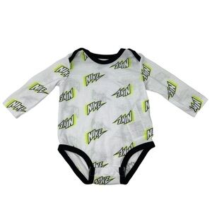 Nike White and Bright Green Lightweight 6M Long Sleeve Bodysuit